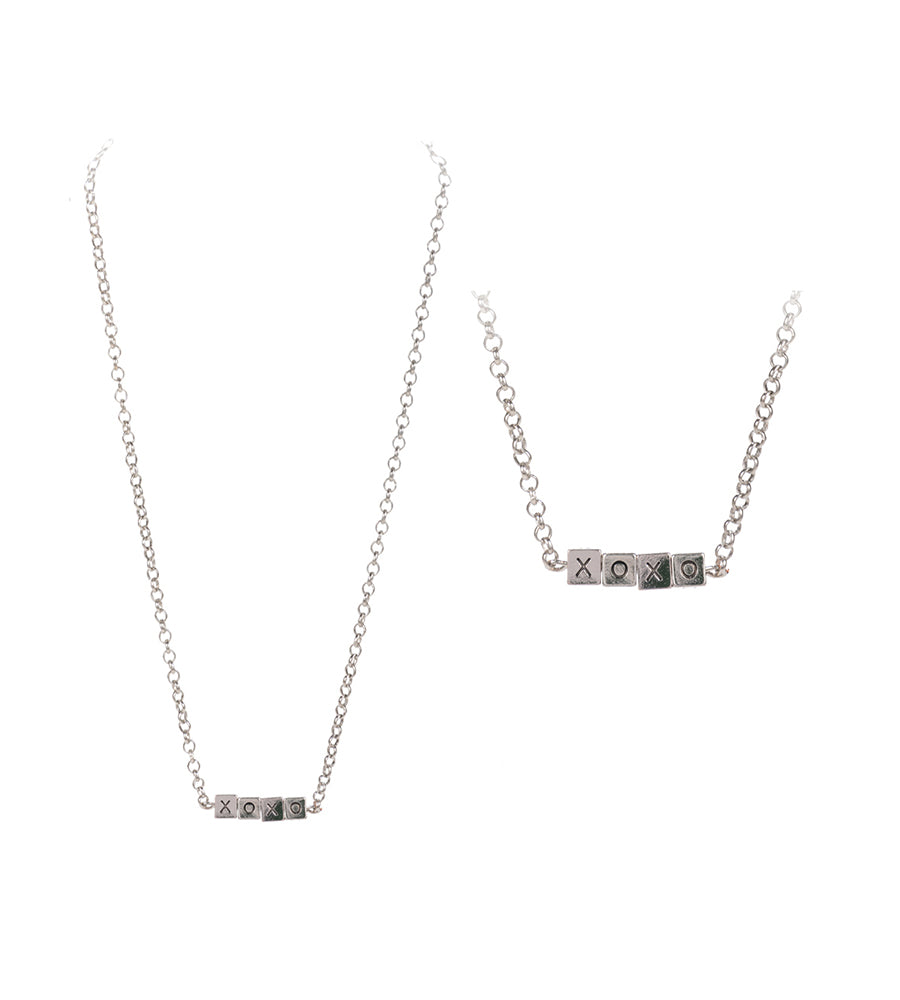 XOXO Square Block Letter Pendant Necklace - Rhodium Silver-Necklaces-Wholesale-Boutique-Clothing-Accessories