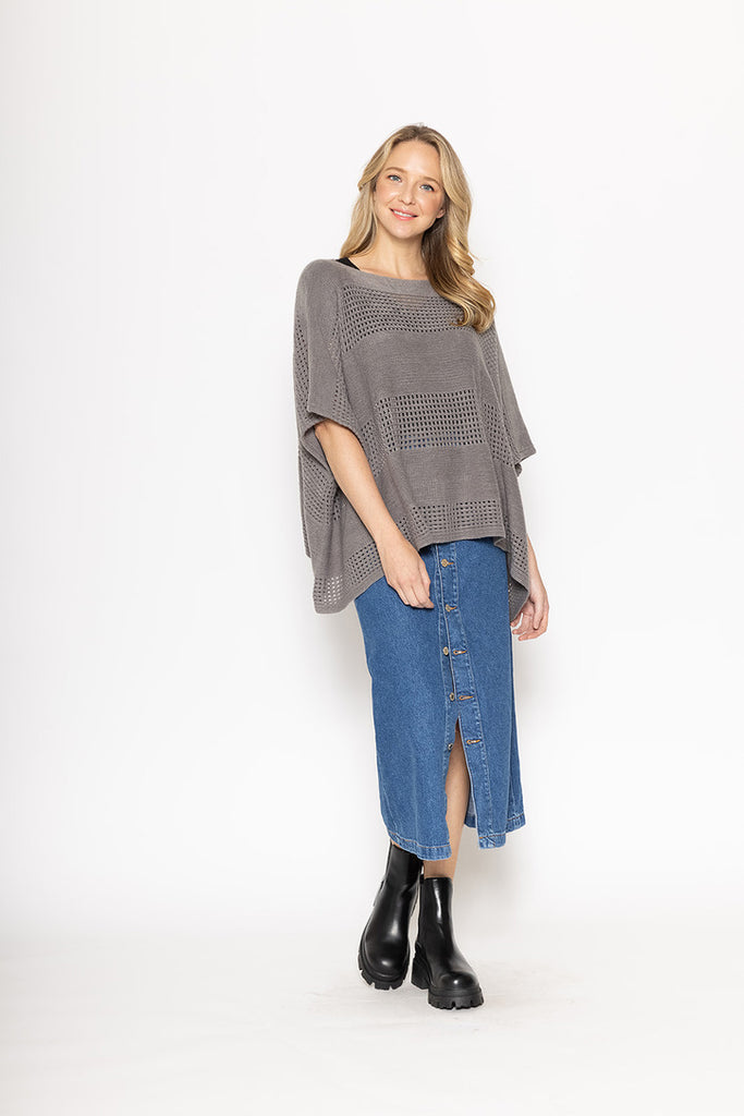 Zarina Open Knit Poncho - Gray-Wholesale Apparel-Wholesale-Boutique-Clothing-Accessories