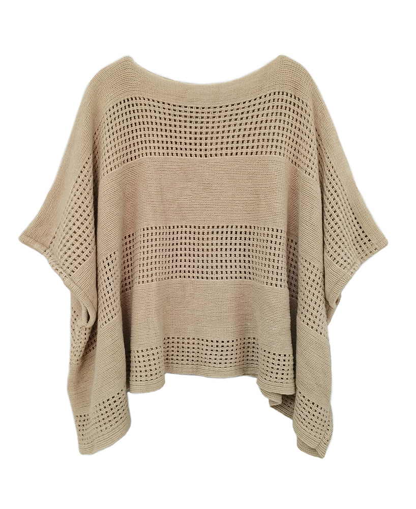 Zarina Open Knit Poncho - Taupe-Wholesale-Boutique-Clothing-Accessories