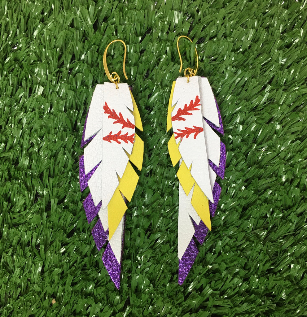 Layered Leather Baseball Earrings - Custom Colors-Layered Feather + Dipped Earrings-Wholesale-Boutique-Clothing-Accessories